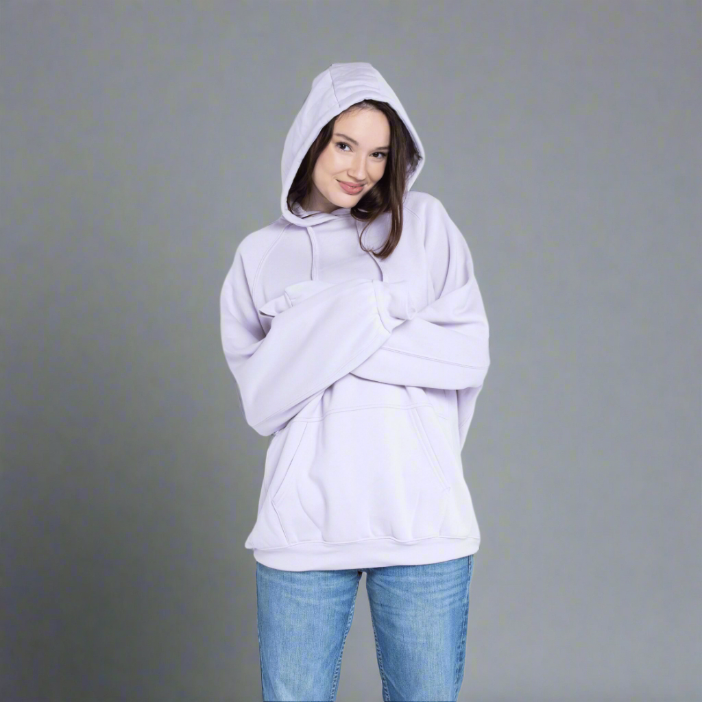 Women’s premium hoodie in soft, breathable fabric, featuring a relaxed fit, adjustable drawstring hood, and front pocket. Perfect for casual wear, offering both comfort and style.